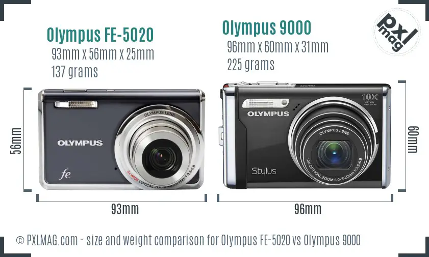 Olympus FE-5020 vs Olympus 9000 size comparison