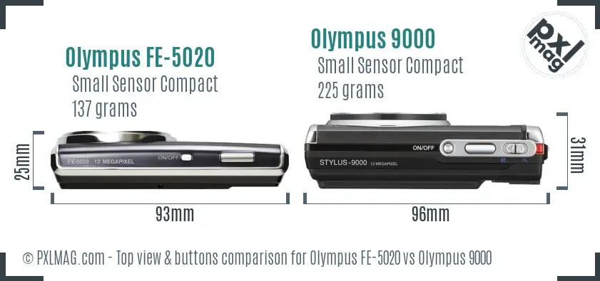 Olympus FE-5020 vs Olympus 9000 top view buttons comparison
