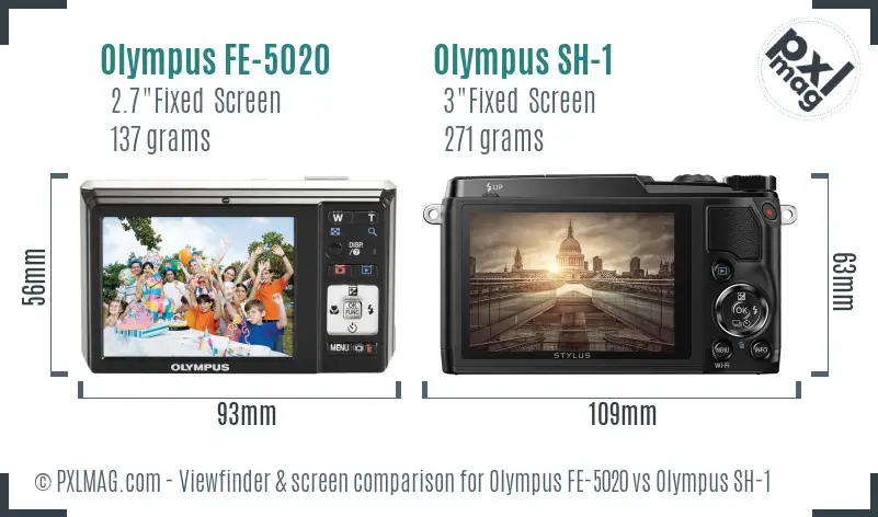 Olympus FE-5020 vs Olympus SH-1 Screen and Viewfinder comparison