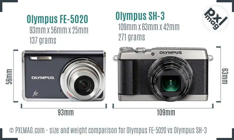 Olympus FE-5020 vs Olympus SH-3 size comparison