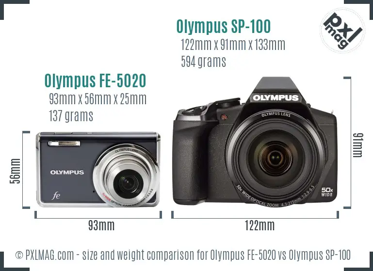 Olympus FE-5020 vs Olympus SP-100 size comparison