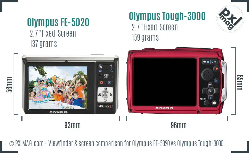 Olympus FE-5020 vs Olympus Tough-3000 Screen and Viewfinder comparison