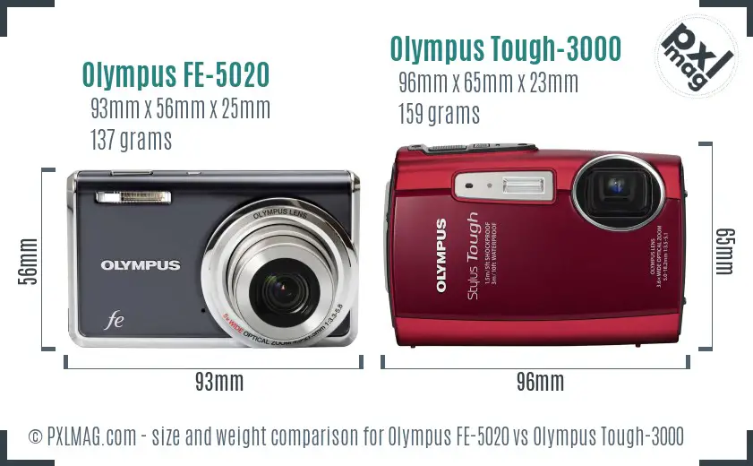 Olympus FE-5020 vs Olympus Tough-3000 size comparison