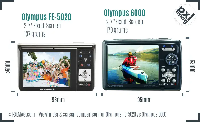 Olympus FE-5020 vs Olympus 6000 Screen and Viewfinder comparison