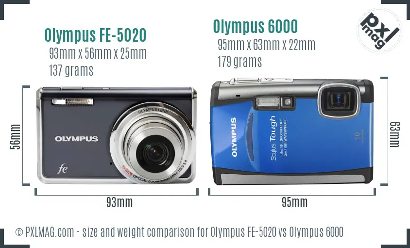 Olympus FE-5020 vs Olympus 6000 size comparison
