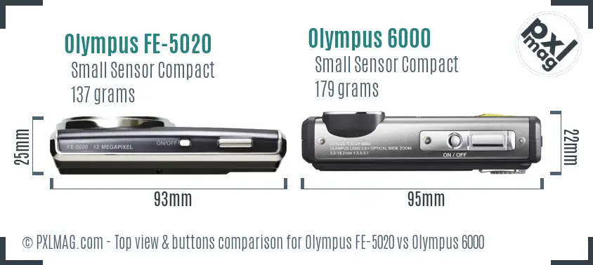 Olympus FE-5020 vs Olympus 6000 top view buttons comparison
