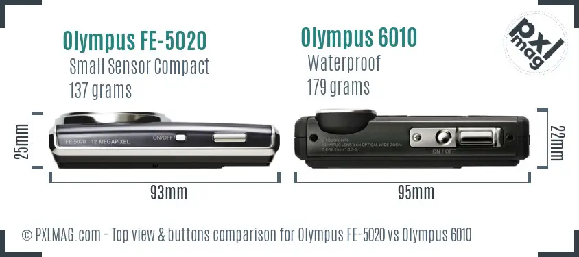 Olympus FE-5020 vs Olympus 6010 top view buttons comparison