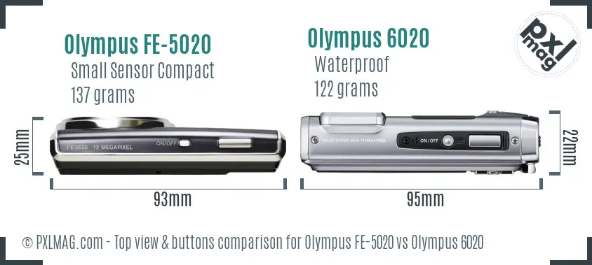 Olympus FE-5020 vs Olympus 6020 top view buttons comparison