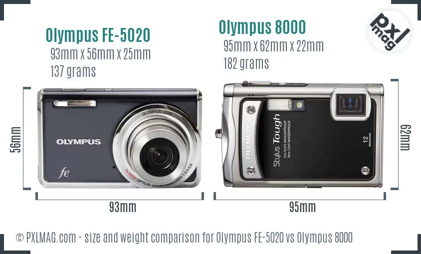 Olympus FE-5020 vs Olympus 8000 size comparison
