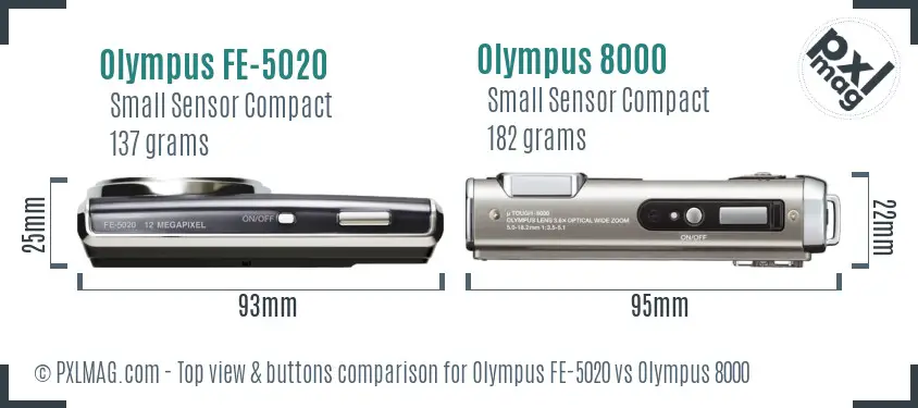 Olympus FE-5020 vs Olympus 8000 top view buttons comparison