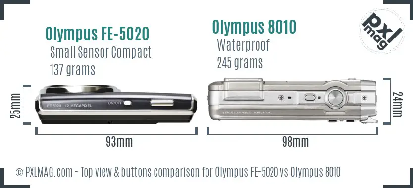 Olympus FE-5020 vs Olympus 8010 top view buttons comparison