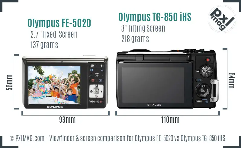 Olympus FE-5020 vs Olympus TG-850 iHS Screen and Viewfinder comparison
