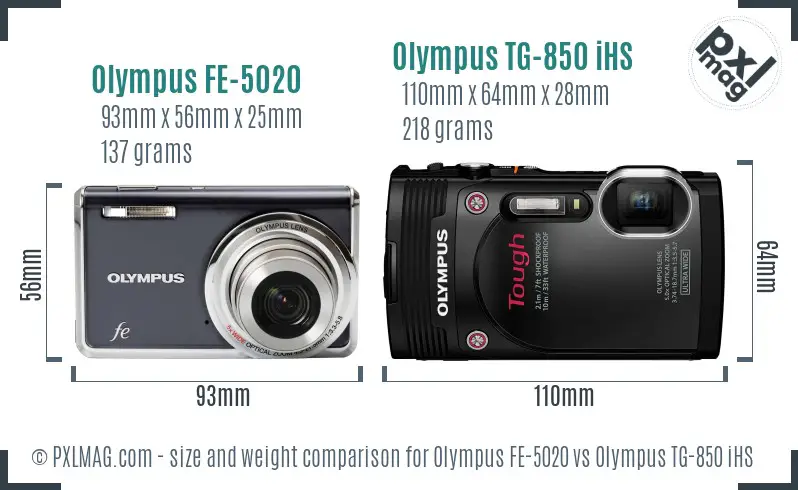 Olympus FE-5020 vs Olympus TG-850 iHS size comparison