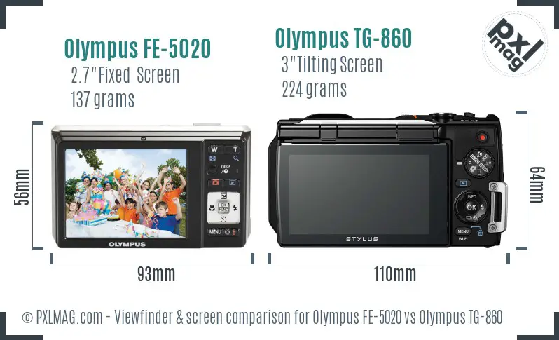 Olympus FE-5020 vs Olympus TG-860 Screen and Viewfinder comparison