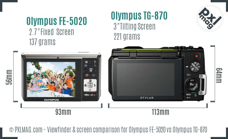 Olympus FE-5020 vs Olympus TG-870 Screen and Viewfinder comparison