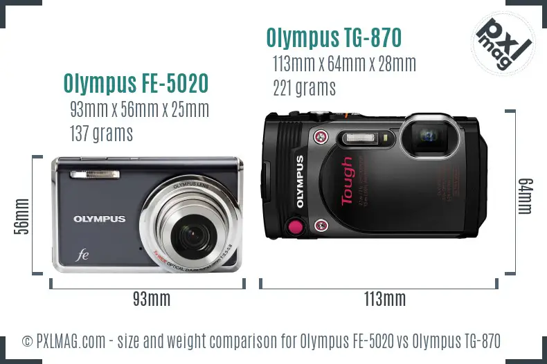Olympus FE-5020 vs Olympus TG-870 size comparison
