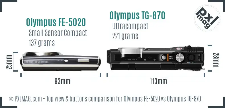 Olympus FE-5020 vs Olympus TG-870 top view buttons comparison