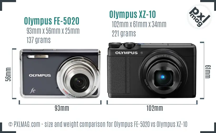 Olympus FE-5020 vs Olympus XZ-10 size comparison