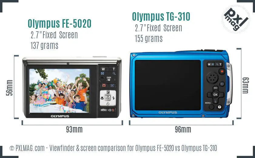 Olympus FE-5020 vs Olympus TG-310 Screen and Viewfinder comparison