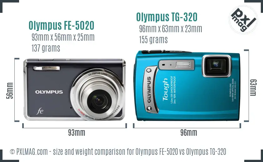 Olympus FE-5020 vs Olympus TG-320 size comparison