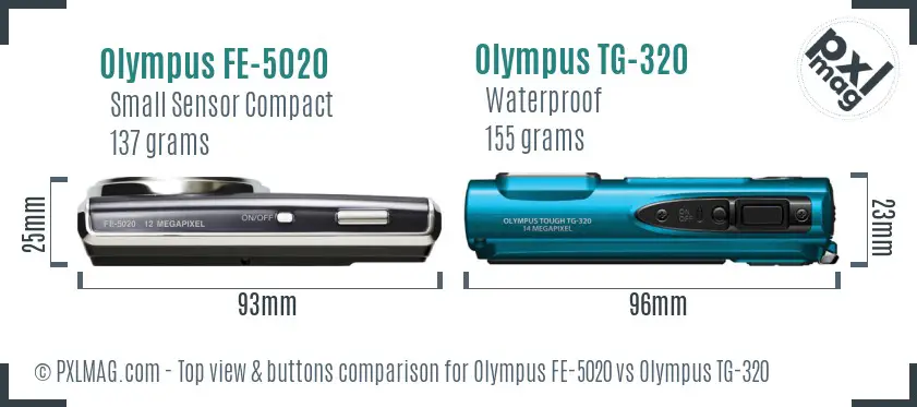 Olympus FE-5020 vs Olympus TG-320 top view buttons comparison