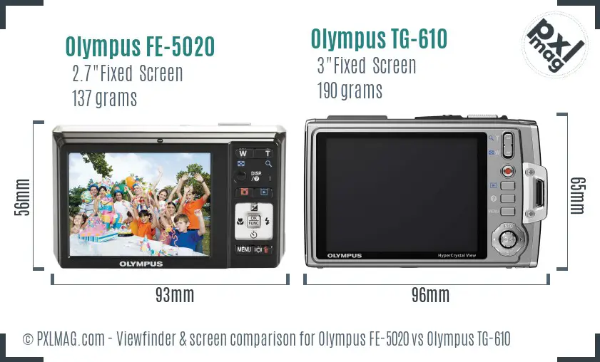 Olympus FE-5020 vs Olympus TG-610 Screen and Viewfinder comparison