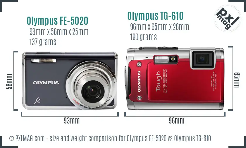 Olympus FE-5020 vs Olympus TG-610 size comparison