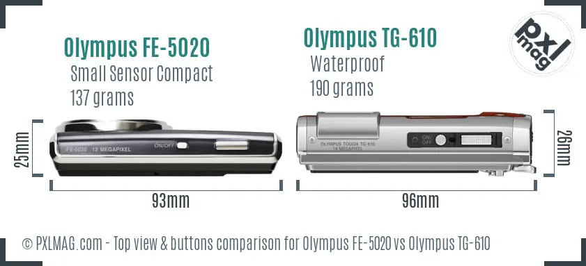 Olympus FE-5020 vs Olympus TG-610 top view buttons comparison