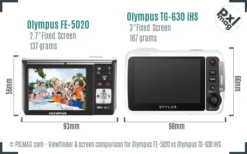 Olympus FE-5020 vs Olympus TG-630 iHS Screen and Viewfinder comparison