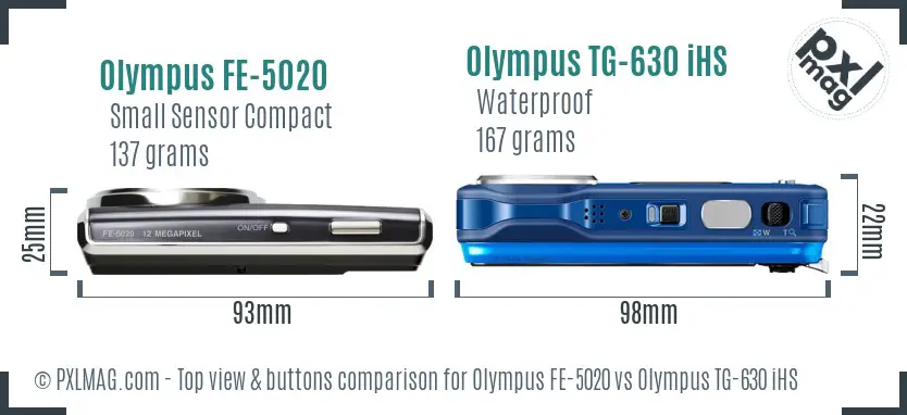Olympus FE-5020 vs Olympus TG-630 iHS top view buttons comparison