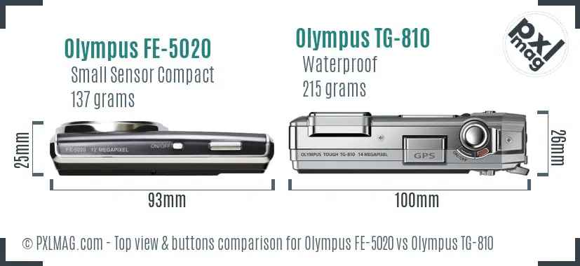Olympus FE-5020 vs Olympus TG-810 top view buttons comparison