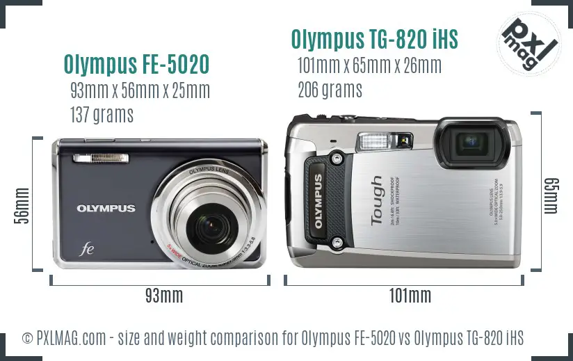 Olympus FE-5020 vs Olympus TG-820 iHS size comparison