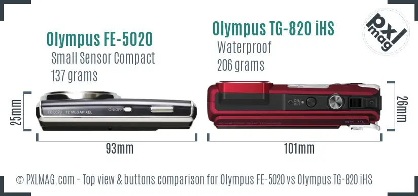 Olympus FE-5020 vs Olympus TG-820 iHS top view buttons comparison