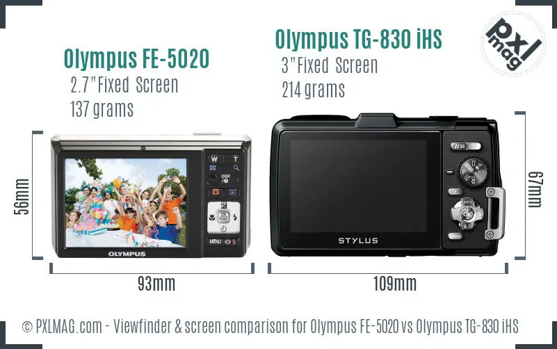 Olympus FE-5020 vs Olympus TG-830 iHS Screen and Viewfinder comparison