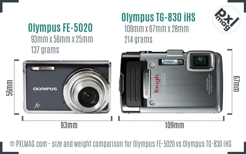 Olympus FE-5020 vs Olympus TG-830 iHS size comparison