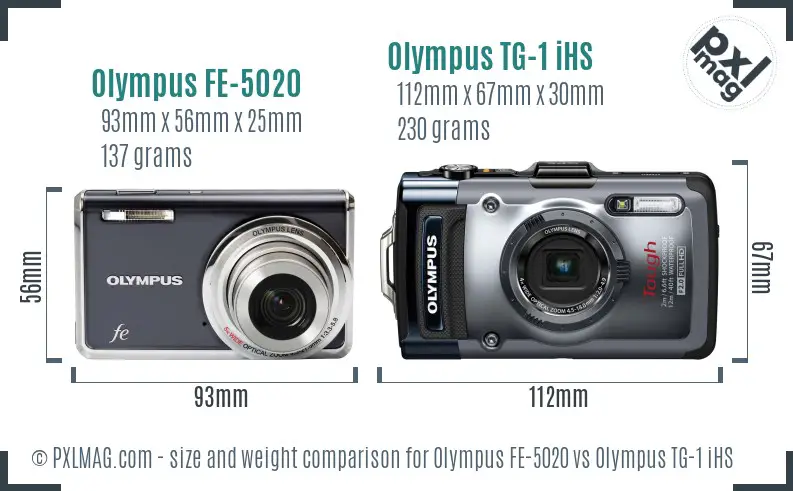 Olympus FE-5020 vs Olympus TG-1 iHS size comparison