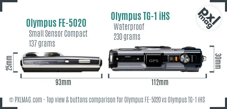 Olympus FE-5020 vs Olympus TG-1 iHS top view buttons comparison