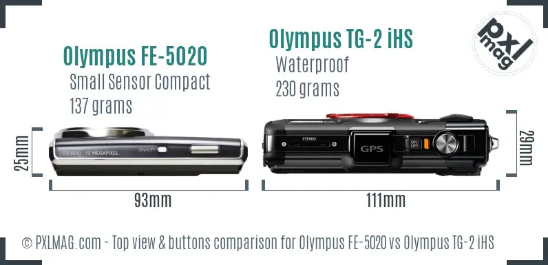 Olympus FE-5020 vs Olympus TG-2 iHS top view buttons comparison