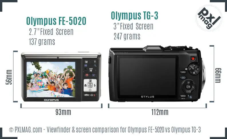 Olympus FE-5020 vs Olympus TG-3 Screen and Viewfinder comparison