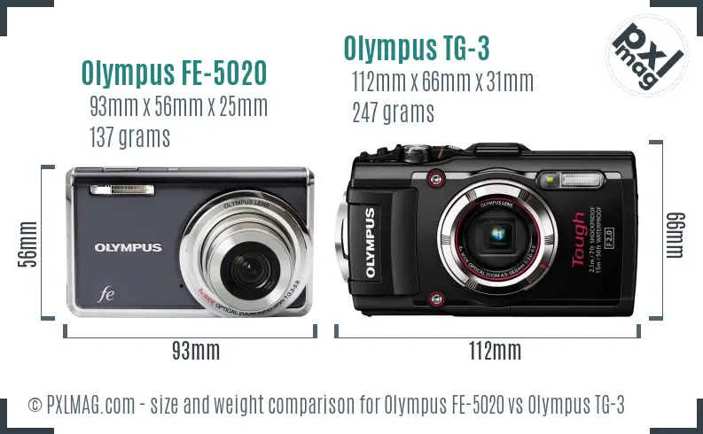 Olympus FE-5020 vs Olympus TG-3 size comparison
