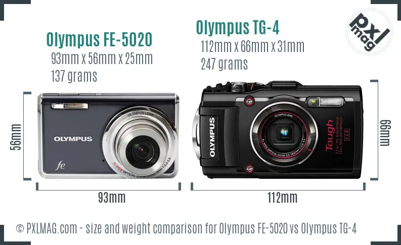 Olympus FE-5020 vs Olympus TG-4 size comparison