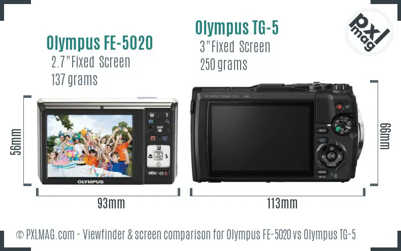 Olympus FE-5020 vs Olympus TG-5 Screen and Viewfinder comparison