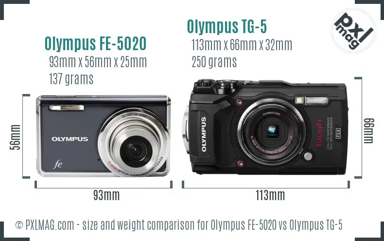 Olympus FE-5020 vs Olympus TG-5 size comparison