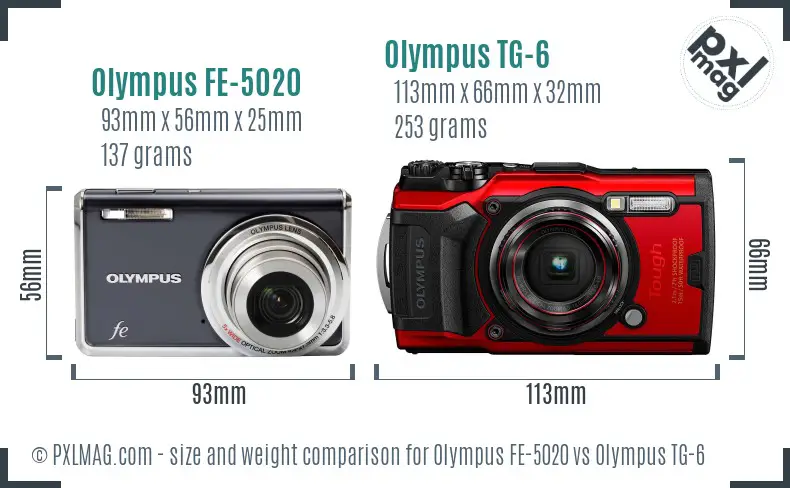 Olympus FE-5020 vs Olympus TG-6 size comparison