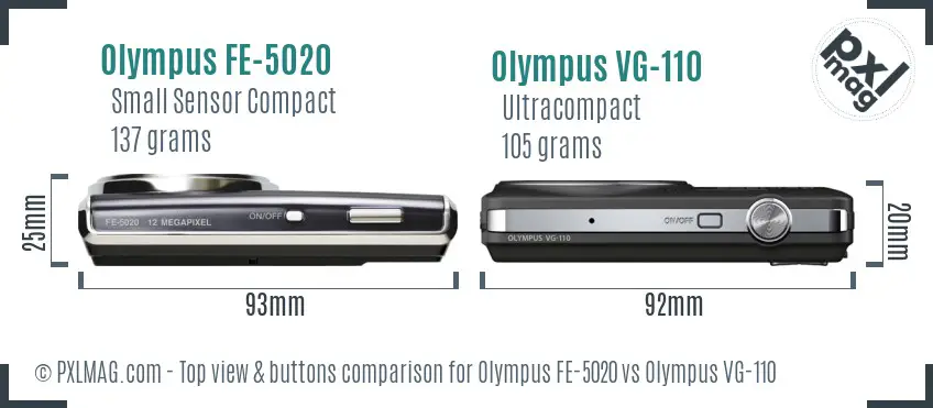 Olympus FE-5020 vs Olympus VG-110 top view buttons comparison