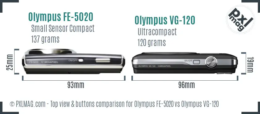 Olympus FE-5020 vs Olympus VG-120 top view buttons comparison