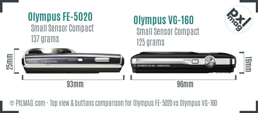 Olympus FE-5020 vs Olympus VG-160 top view buttons comparison