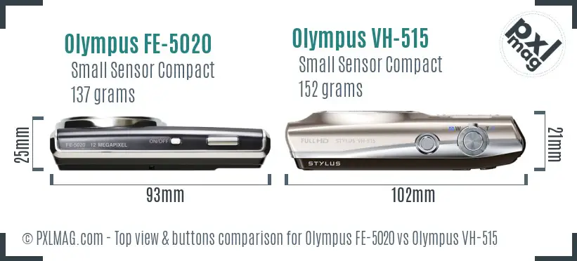 Olympus FE-5020 vs Olympus VH-515 top view buttons comparison