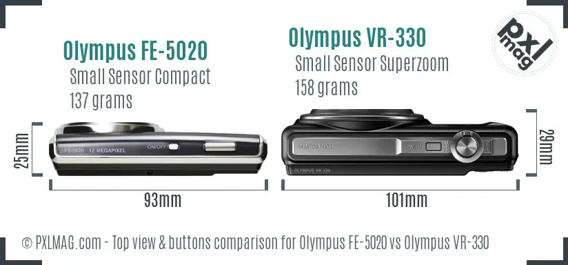 Olympus FE-5020 vs Olympus VR-330 top view buttons comparison
