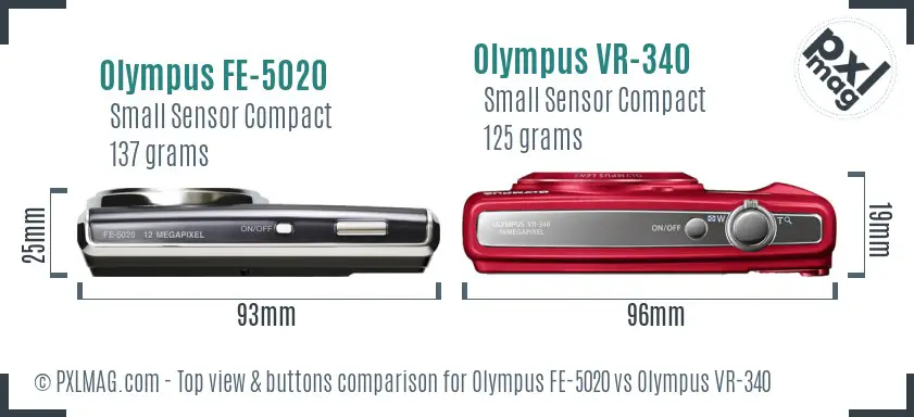 Olympus FE-5020 vs Olympus VR-340 top view buttons comparison